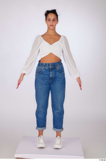 Suleika a-pose dressed high waist loose jeans standing white balloon…